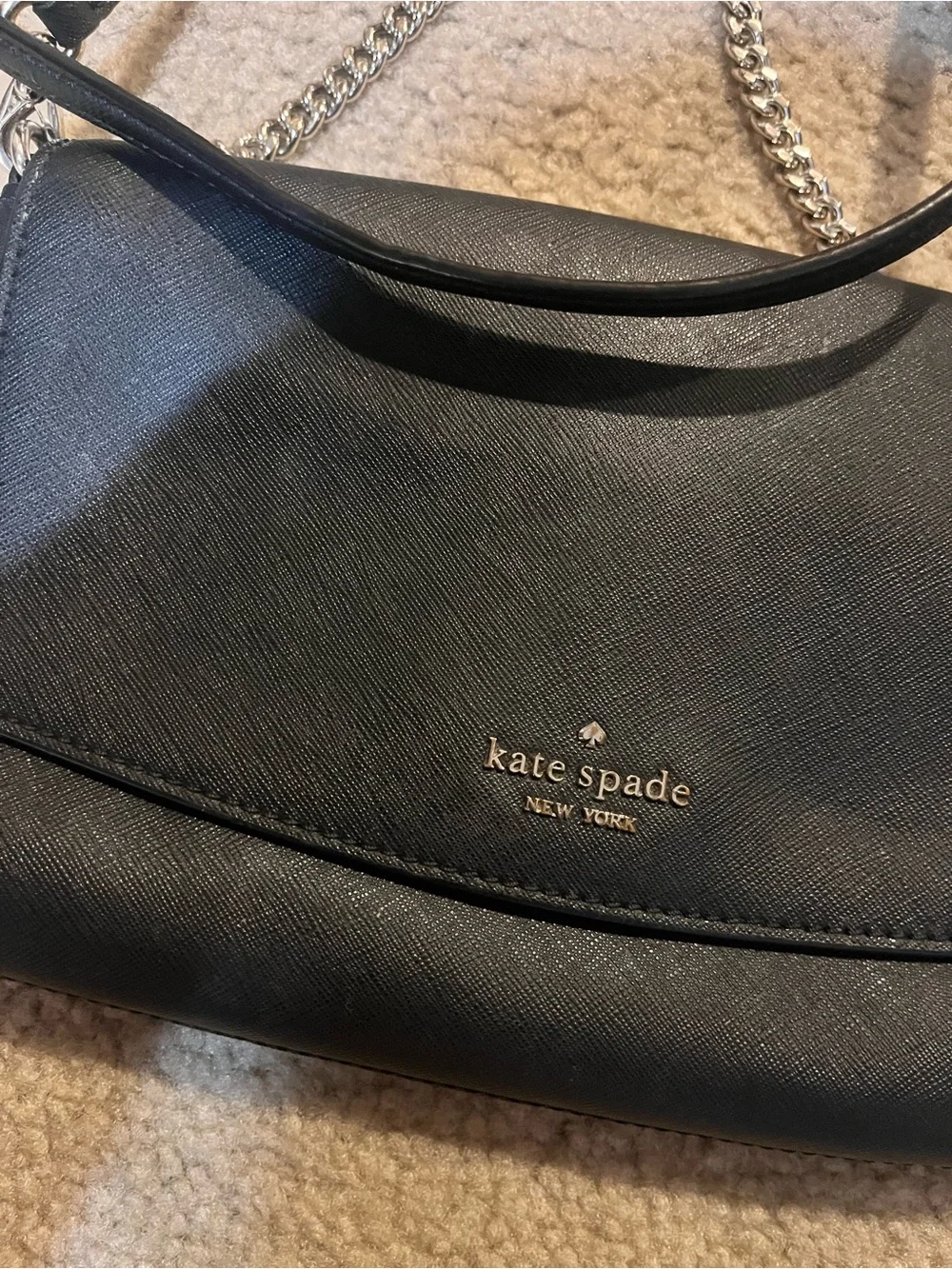kate spade Black Leather Crossbody Bag chain purse Classic minimalist Simple